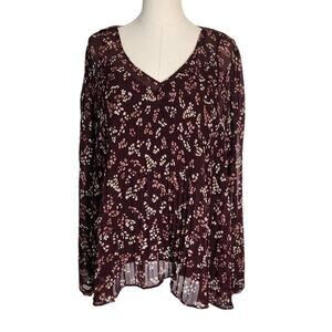 41 Hawthorn Maroon Red Floral Flowy Pleated Blouse New With Tags Women's Size XL